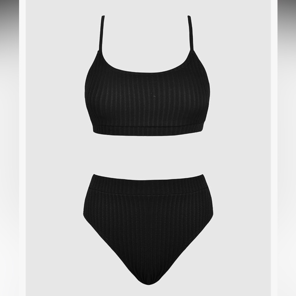 Cupshe Black Ribbed Bikini Set - Picture 3 of 6